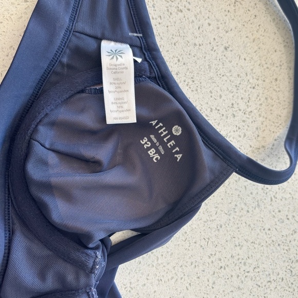 Athlete High Waisted Bikini Knot Scoop Neck Swimsuit Two Pieces Small Navy Blue - Picture 13 of 13